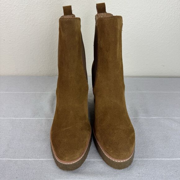 Steve Madden Mooris Suede Wedge Chelsea Booties Ankle Boots Chestnut Brown 11 - Picture 7 of 14